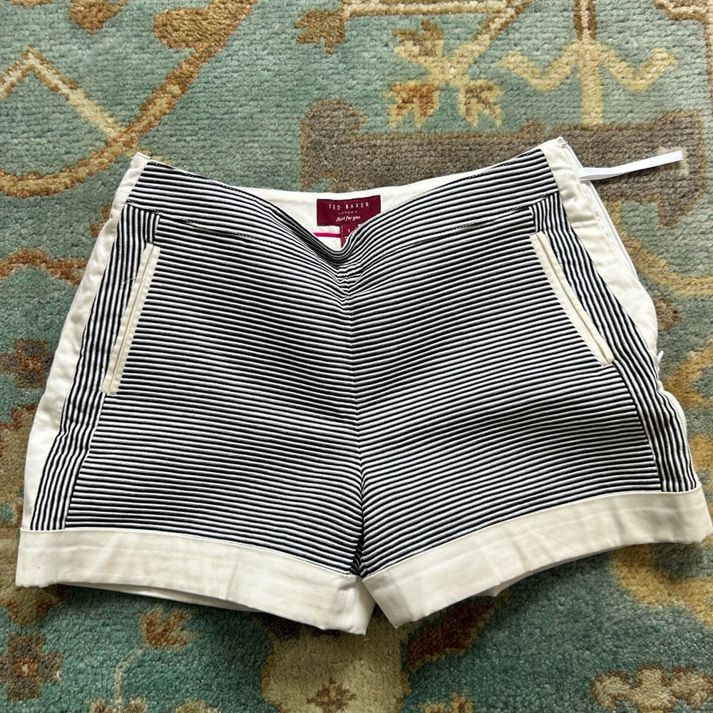 Ted Baker Black and White Striped High Waist Shorts